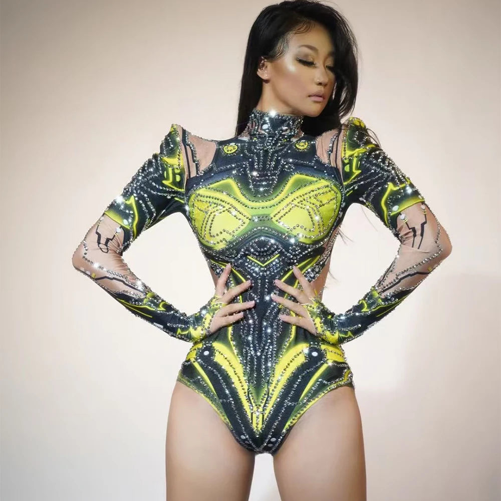 Sexy Stage Sparkly Bodysuit Nightclub Bar Dj Women Gogo Dancer Group Jumpsuit Pole Dance Outfit Cosplay Halloween Stage Costume