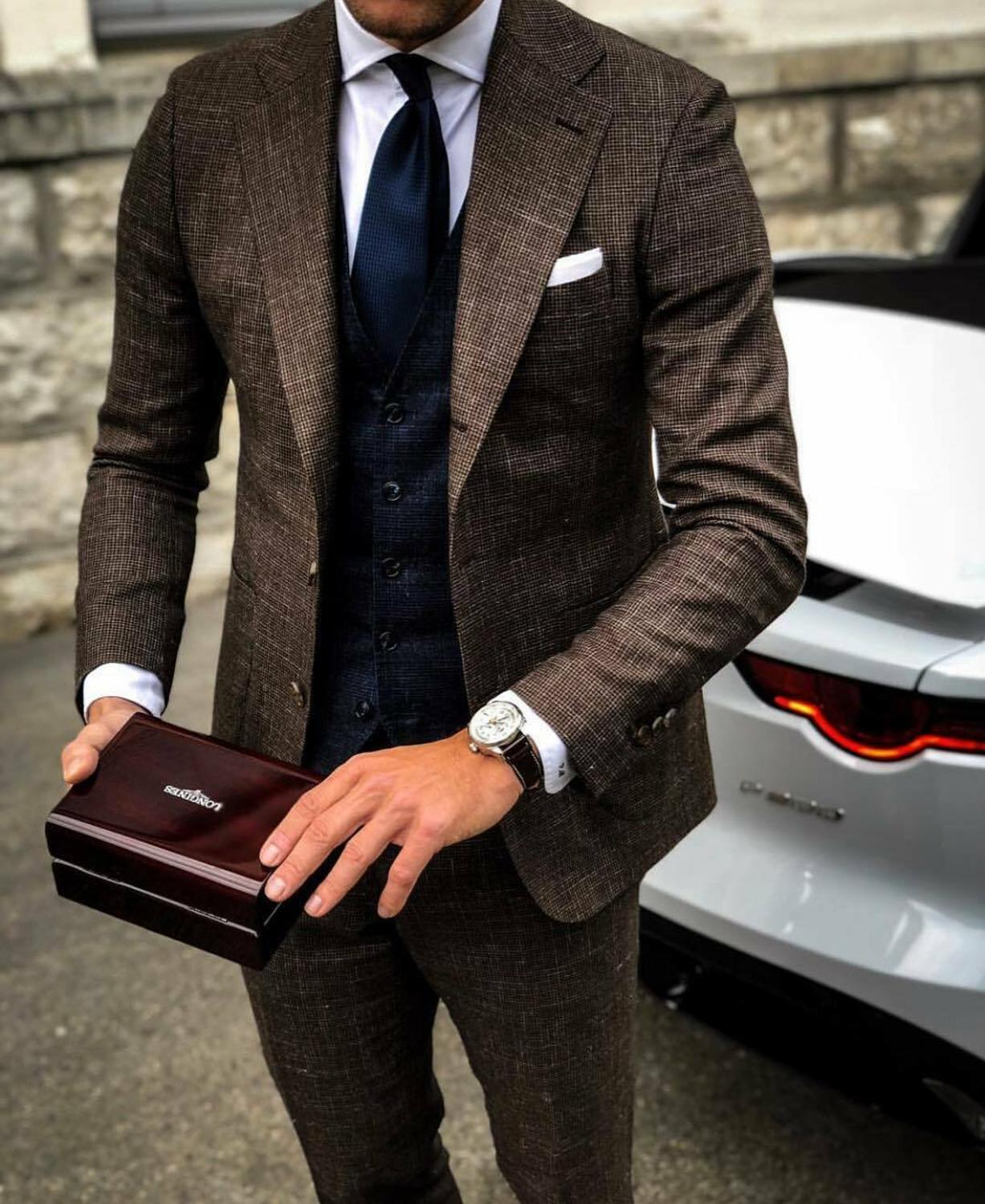 Trajes de negocios para hombre, esmoquin de 3 piezas, corte entallado, para padrinos de boda, blazers de talla grande, para fiesta de graduación, traje de novio 