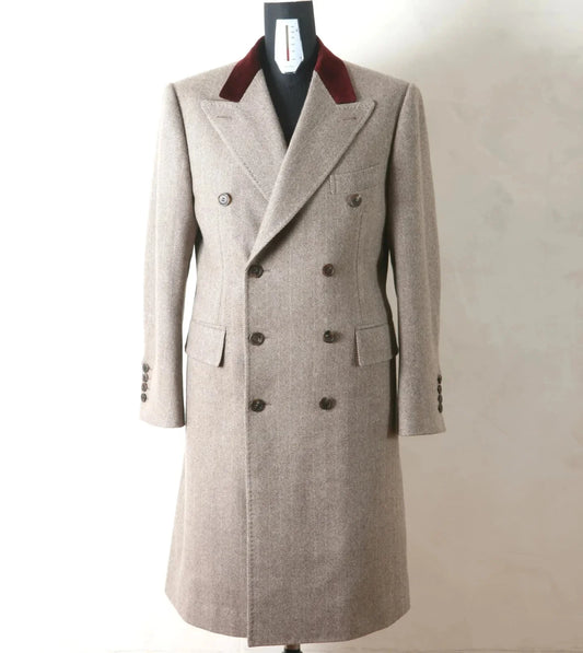 Fashion Men's Overcoat Herringbone Peaked Lapel 1 Piece Overgarment Tailor-Made Blazer Double Breasted Customized Topcoat