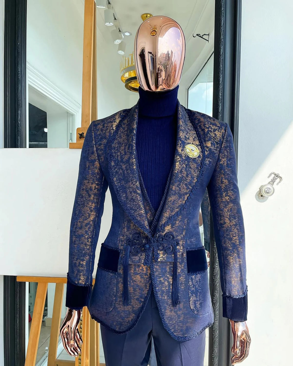 Unique Men Suits Tailor-Made One Piece Shawl Lapel Jacket Jacquard Only Blazer One Button Evening Party Customized Coat