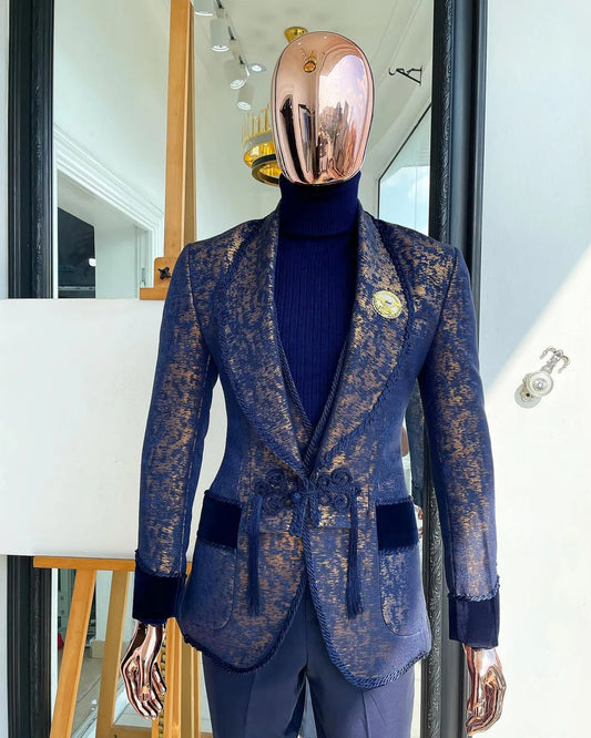 Unique Men Suits Tailor-Made One Piece Shawl Lapel Jacket Jacquard Only Blazer One Button Evening Party Customized Coat