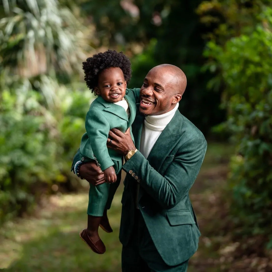 Tenues père et fils : blazer vert, robe de bal de mariage pour homme, smoking slim, ensemble 2 pièces, grande veste personnalisée (manteau + pantalon) 