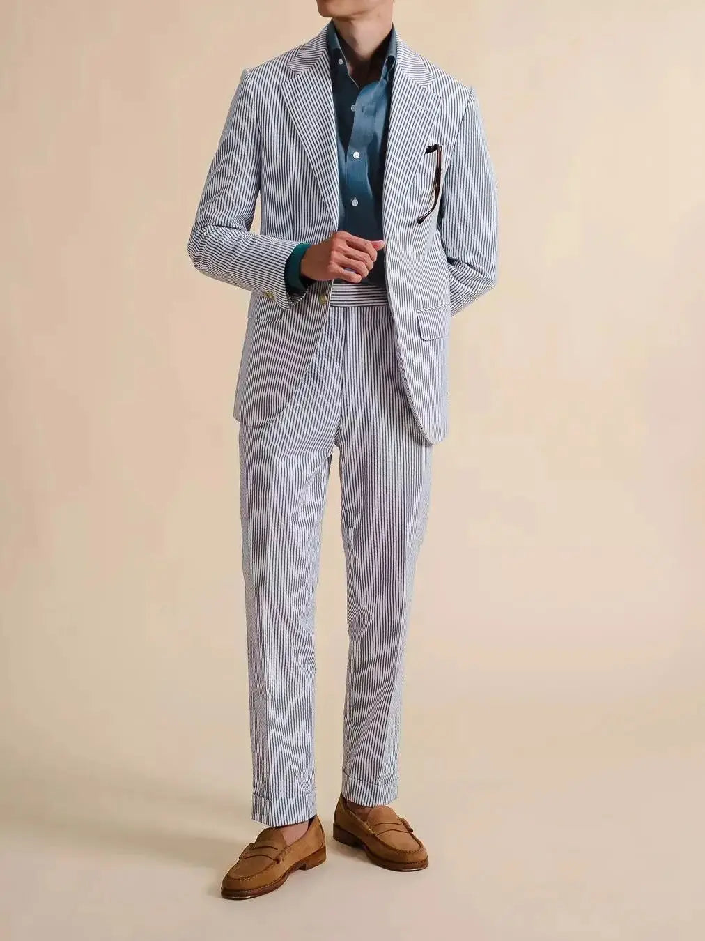 Classic Striped Mens Suits Slim Fit Business Blazer One Button Wedding Groom Tuxedos 2 Piece Set