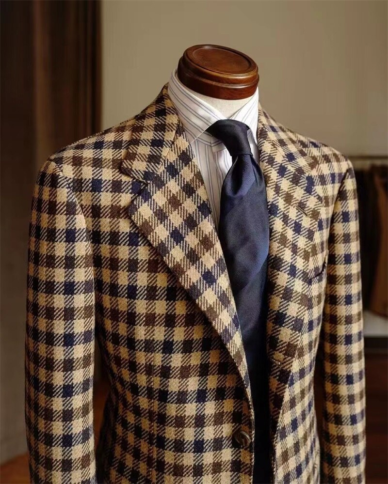 Plaid Men Pants Suit Set Blazer Pants 2 Pcs Wedding Tuxedo Formal Party Prom Dress Business Coat Jacket Custom Made Clothing