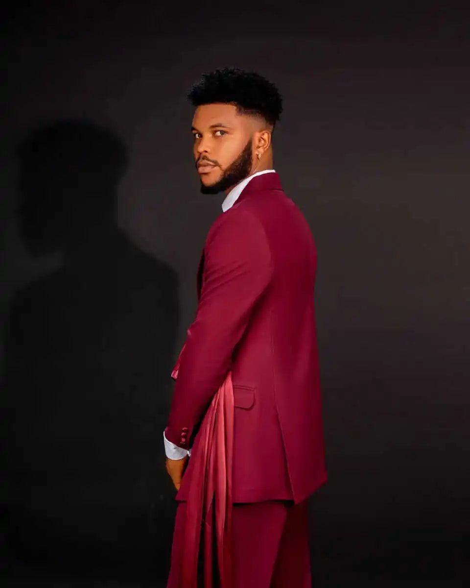 Bright Red Wedding Tuxedos 2 Piece Set Jacket Pants Notched Lapel Men Suit with Wrap One Button Party Suits Customized