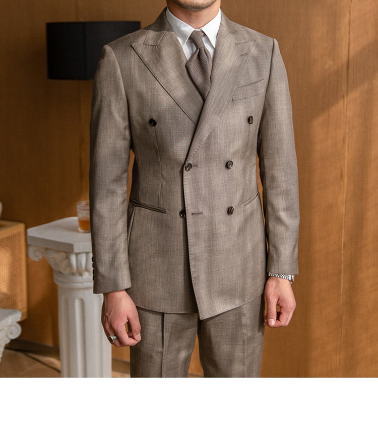 Costume de créateur vintage à double boutonnage deux pièces pour mariage, fête, marié, banquet, homme, coupe cintrée 