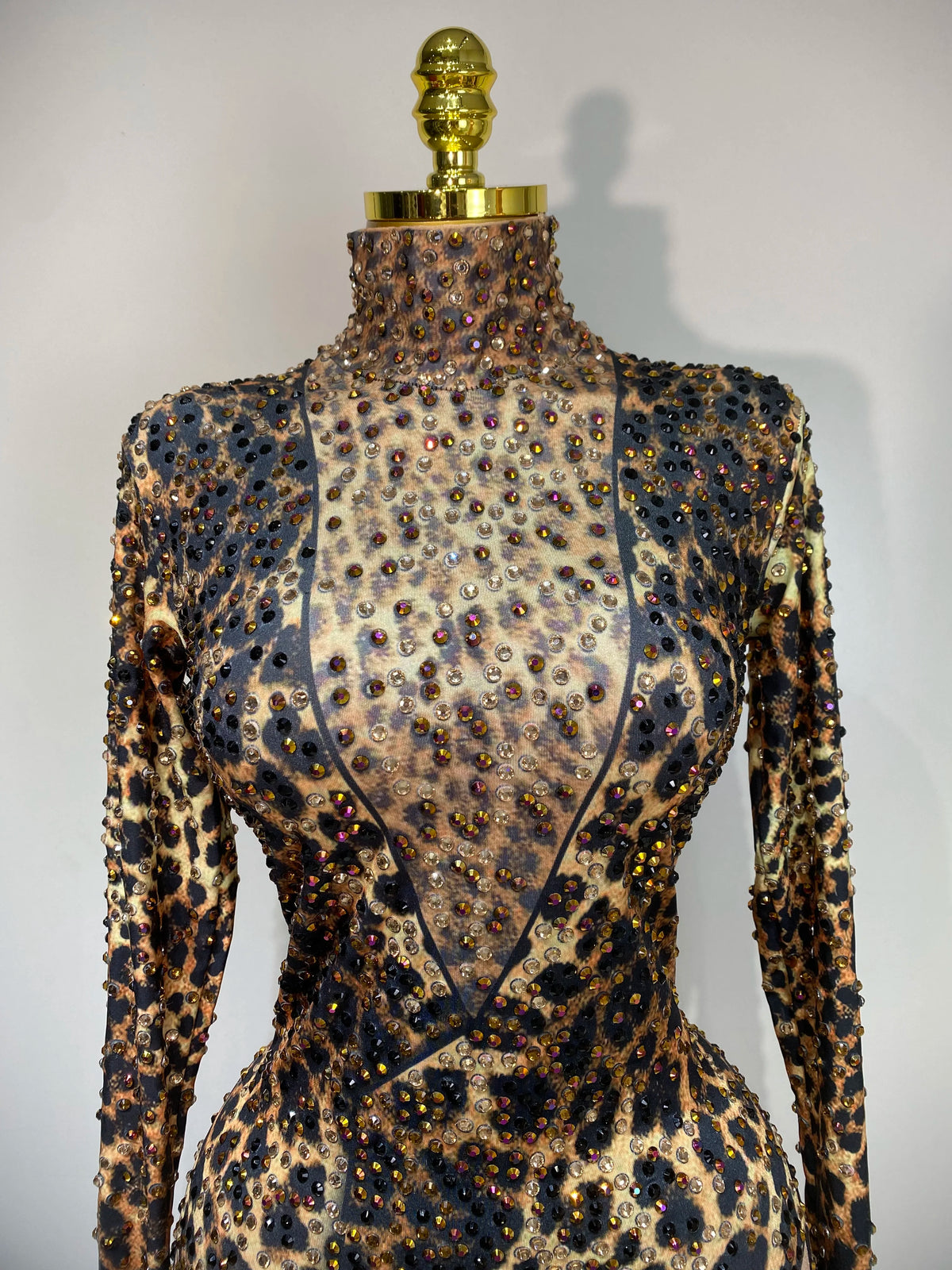 Stretch Leopard Print Sexy Bodycon Jumpsuit Bar Nightclub Singer Dancer Luxury Diamond Stage Performance Outfit