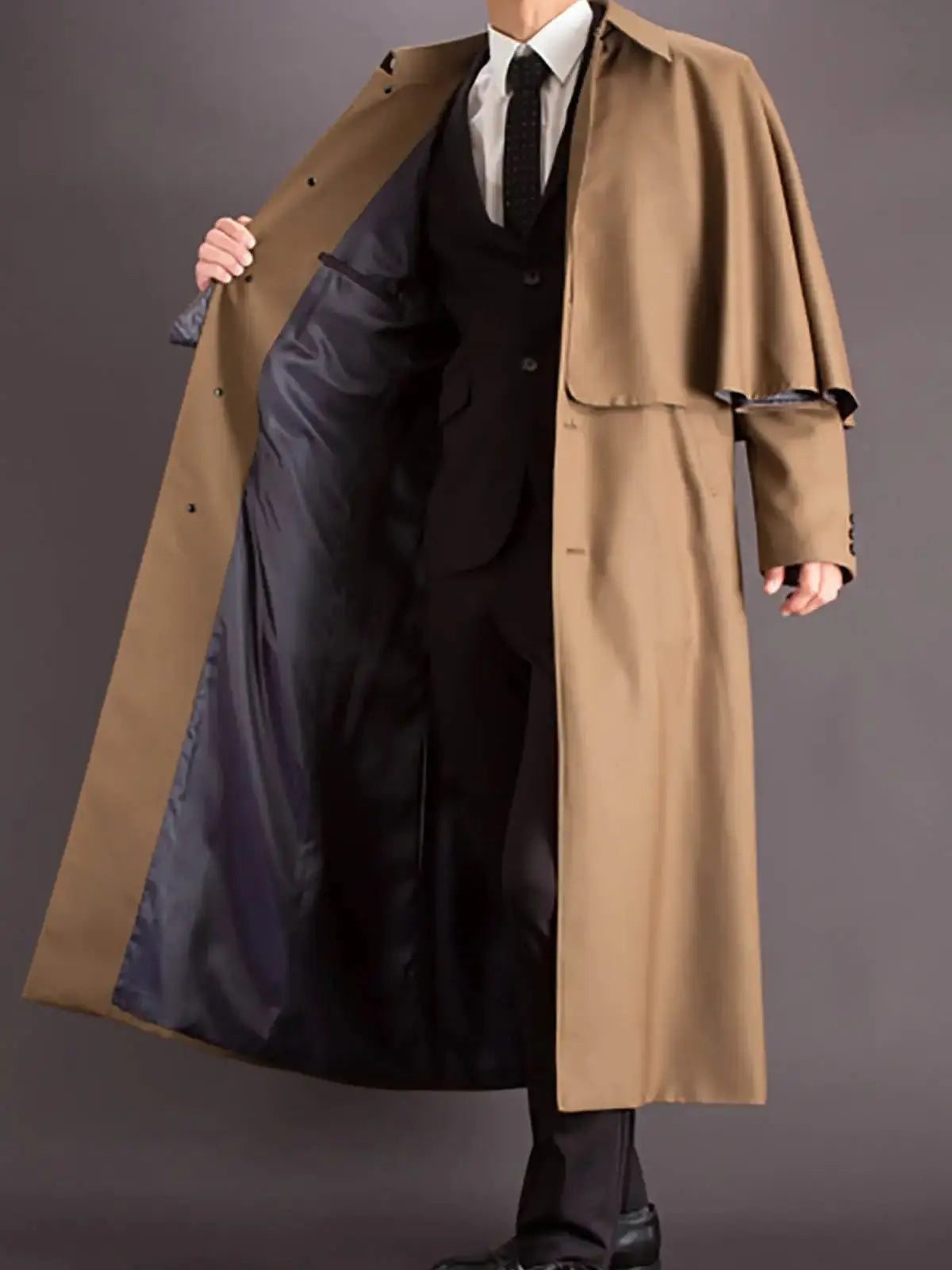 Classic Men Overcoat Single Breasted Detachable Cape Winter Warm Men’s Suit Coat Woolen Blend Wedding Business Customized