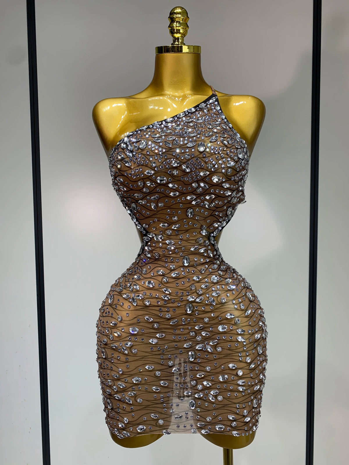 Women Sexy Backless Hollow Out Diamond Evening Prom Gown Birthday Luxury Celebrate Stage Nightclub Outfit