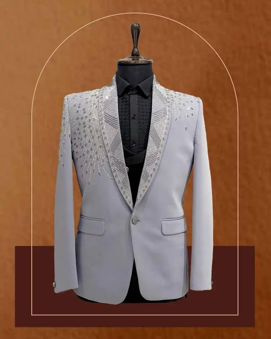 Shiny Men Suit 1 Piece Jacket Handmade Applique Crystal Single Breasted Slim Fit Wedding Groom Tuxedo Special Occasions