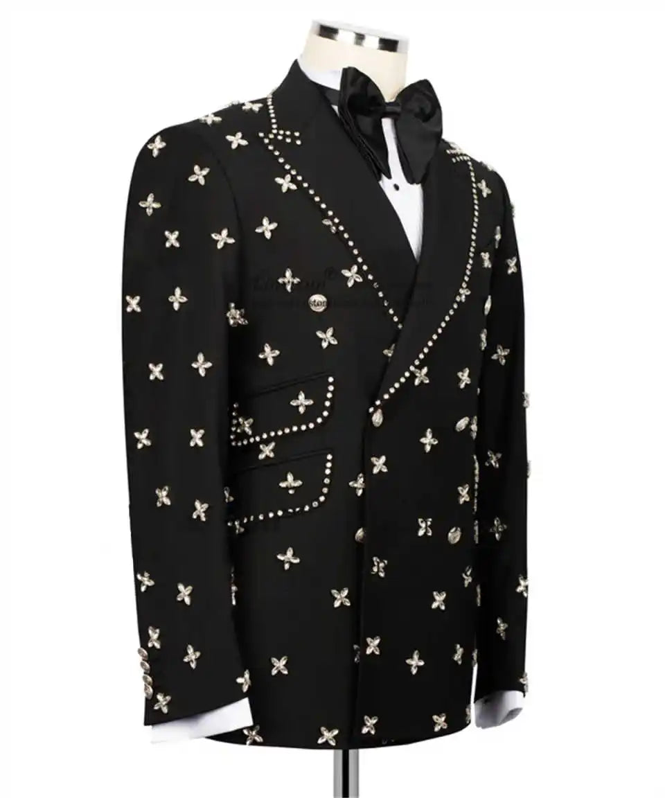 Mens Suit 2 Piece Jacket Pants Handmade Beads Customized Slim Fit Groom Tuxedo Wedding Formal Occasions Tailored Party Wear