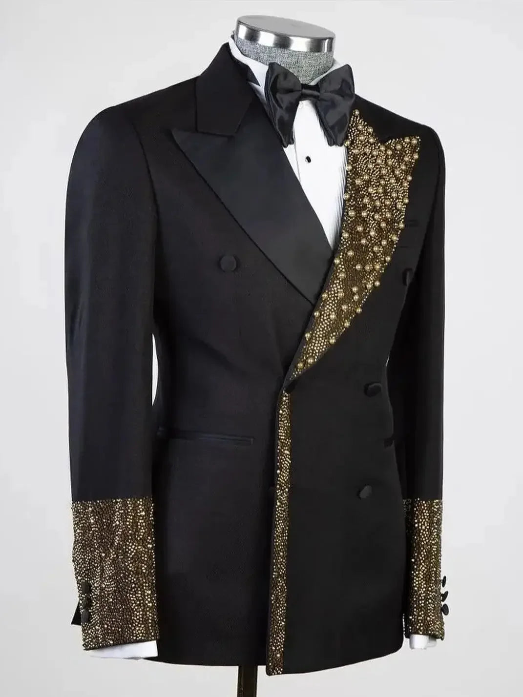 Vintage Beaded Wedding Suits for Groom Peaked Lapel Tuxedos Double Breasted 2 Pcs Jacket with Pants Customized