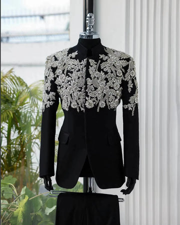 Fashion Crystal Men Suit Shine Wedding Tailor-Made Party Tuxedo 2 Pieces Groom Wear Coat Pants Party Singer Groom Customized