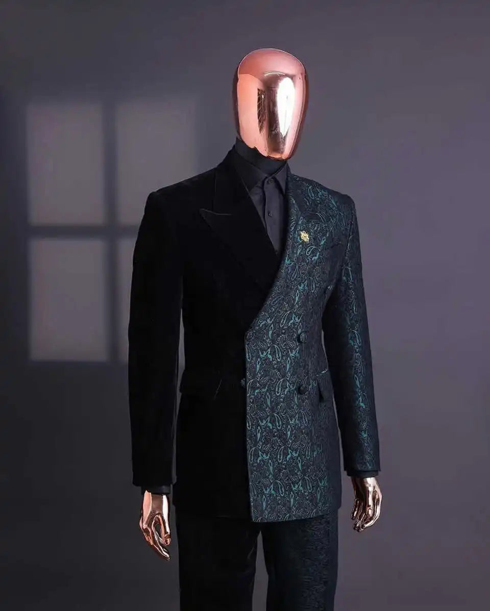Elegant Jacquard Men Suit 2 Pieces Blazer Double Breasted Slim Fit Wedding Groom Tuxedo Party Prom Customized Costumes Hommes
