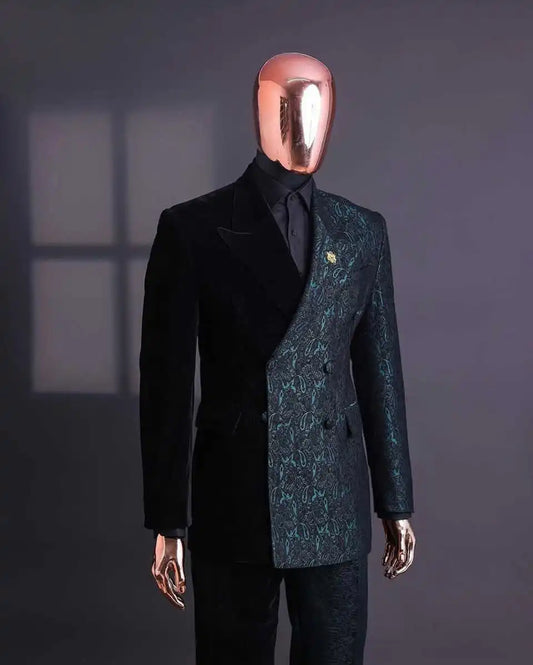 Elegant Jacquard Men Suit 2 Pieces Blazer Double Breasted Slim Fit Wedding Groom Tuxedo Party Prom Customized Costumes Hommes