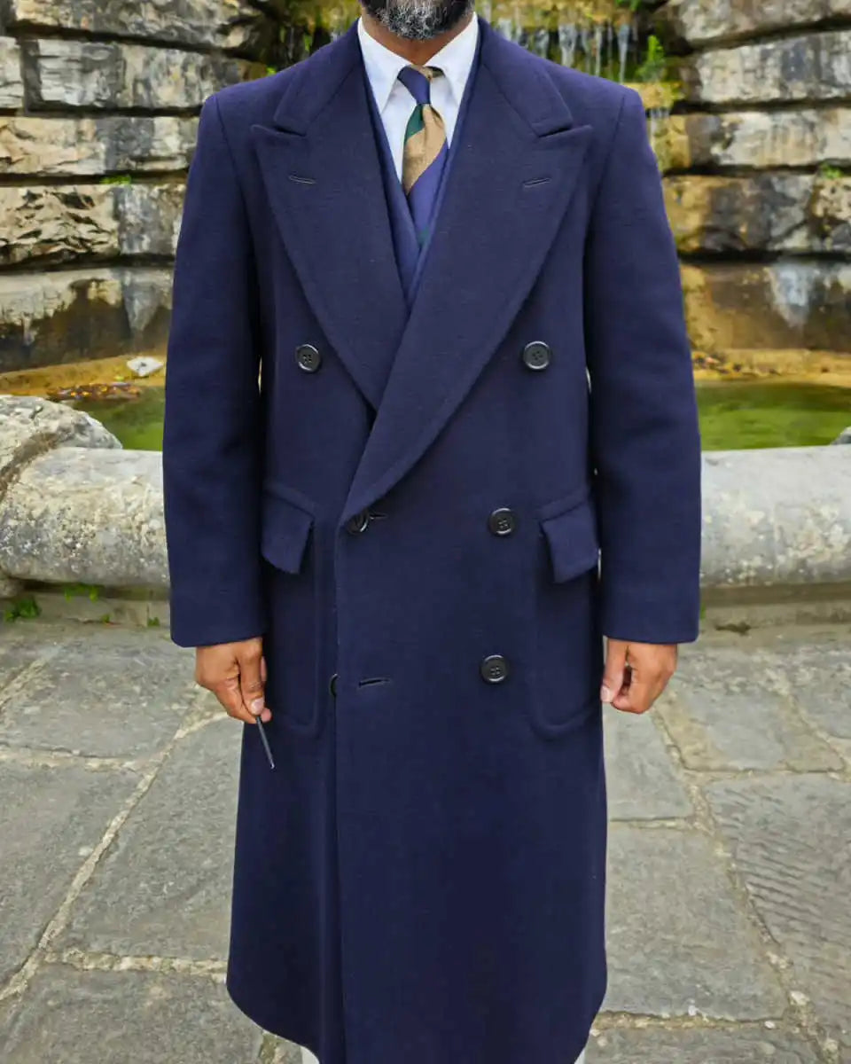Classic Men Long Coat Wool Blends Peaked Lapel Warm Overcoat Fashionable Double Breasted Plus Size Business Blazers Customized