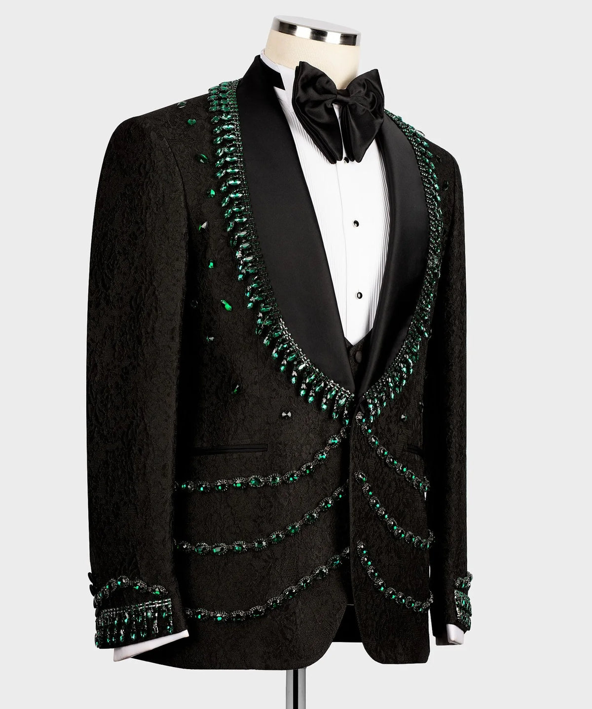 Vintage Men Suits Wedding 3 Pieces Set Coat Crystal Beaded Shawl Lapel Tailor-Made Jacquard Blazer Customized Jacket Vest Pants