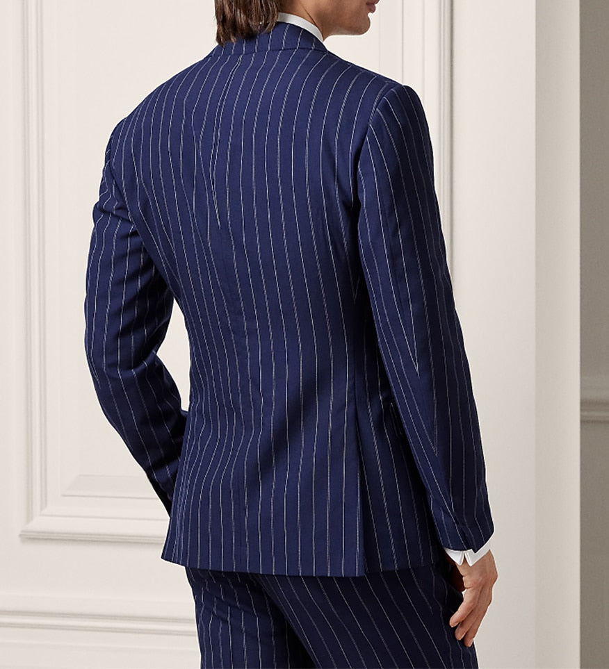 Blue Stripe Business Men Suits New Fit Simple Wedding Tailor-Made Groom 2-Pieces Coat Pants Formal Occasions Party Customized