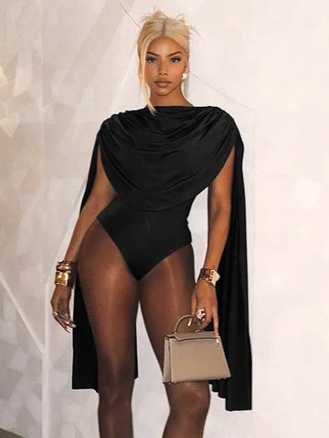 Chic and Elegant Tassel Swing Collar Bodysuit Women Hipster Sexy One Piece Rompers Spring Midnight Party Club Tops
