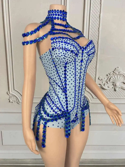 Sparkly Rhinestones Fringes Bodysuit for Women Sexy Show Performance Dance Costume Nightclub Outfit Singer Dancer Stage Wear