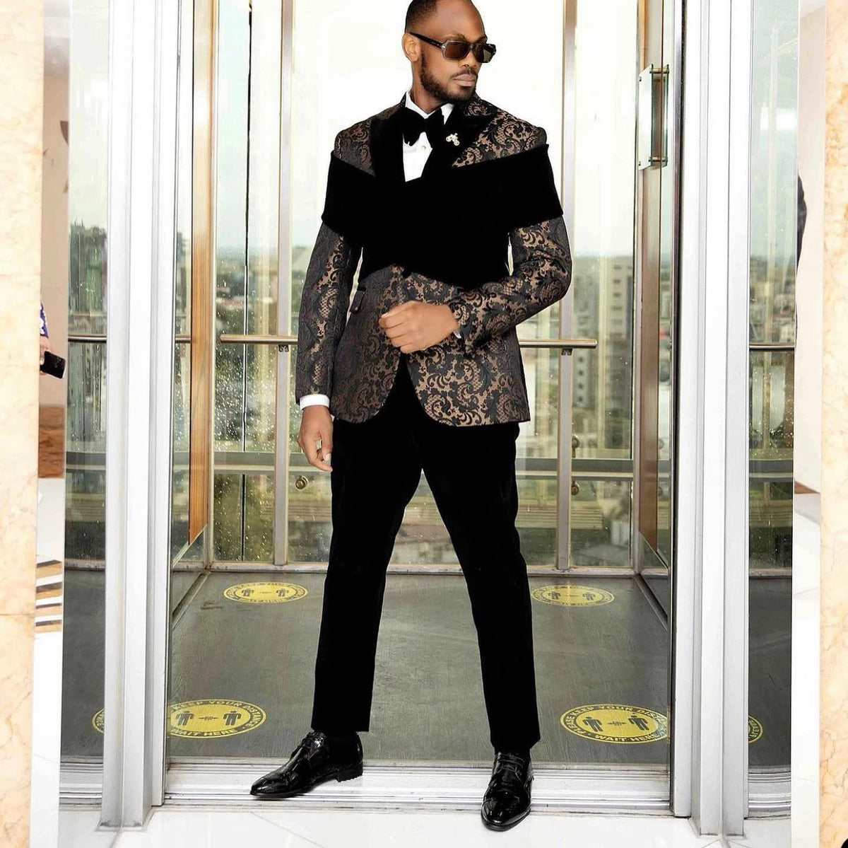 Costumes de luxe pour hommes sur mesure 2 pièces Jacquard Blazer Pantalon Un bouton Velours à revers Épissé Formel Fait sur mesure Grande taille 