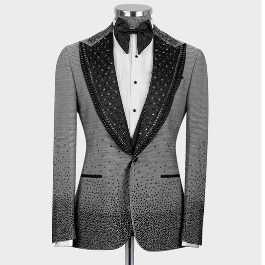 Men Suits Slim Fit Diamond 2 Pieces High Quality Wedding Groom Tuxedos Shiny Male Prom Blazers Trajes Para Hombre Customized