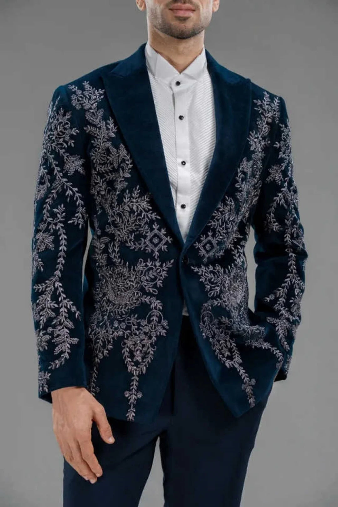 Elegant Men's Suits 2 Pieces Blazer Appliques Single Breasted Wedding Tuxedos Slim Fit Custom Made Costumes Hommes