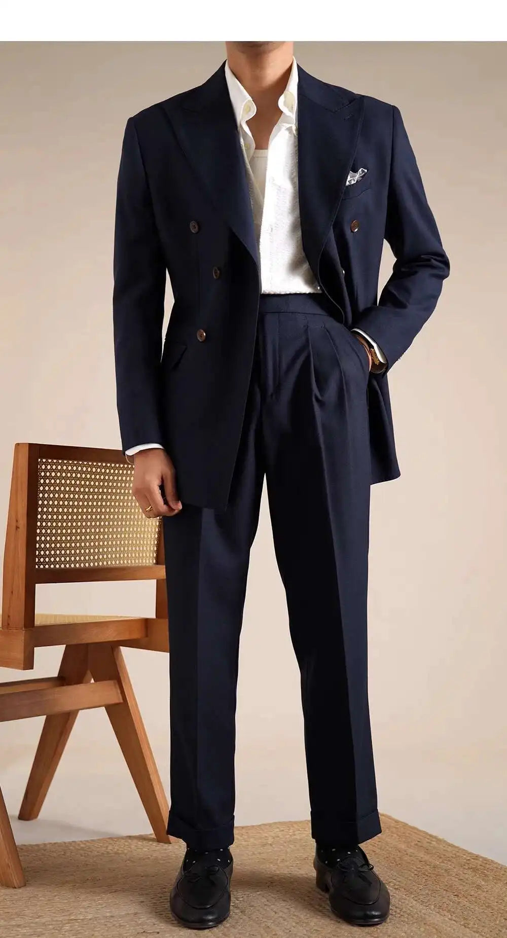Double Breasted Wedding Suit Men Tuxedo Suit Smoking Homme Mariage Traje Novio Wool Italian Blazers Suit for Men's Business