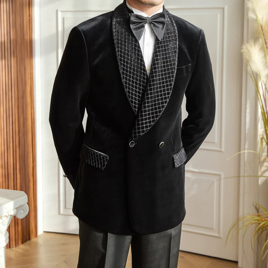 Homemade Autumn and Winter Small Capital Banquet Shade Collar Velvet Suit Gentry Fashion Trendy Suit Jacket Men