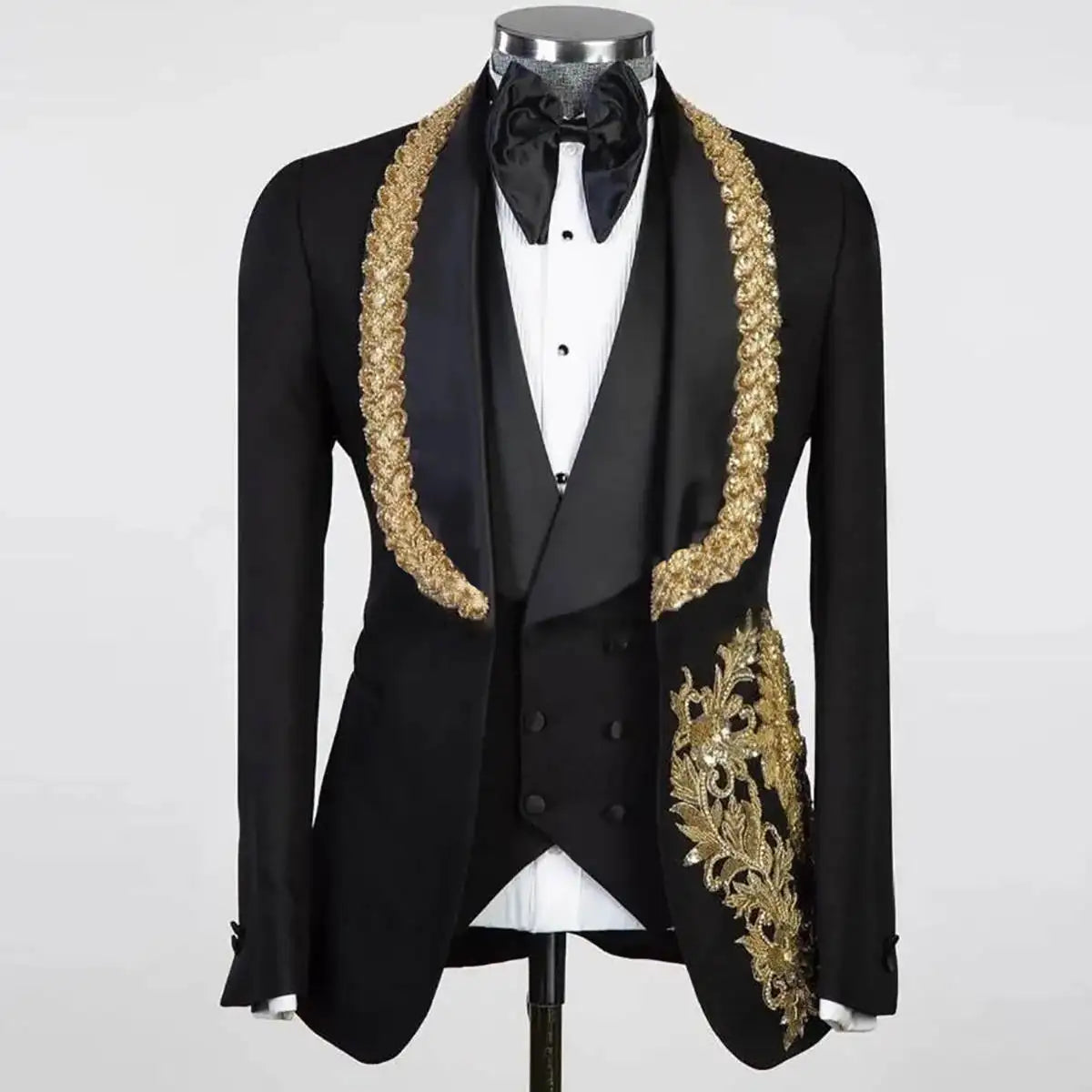 Wedding Men Suits Appliques Beading 3 Pieces Set Shawl Lapel Shiny Blazer Celebrity Tuxedo Coat Jacket Vest Pants Customized