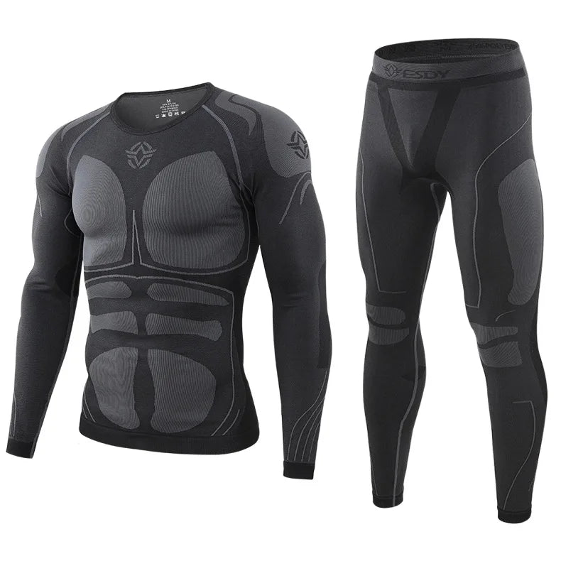 Men's Compression Shirt and Pants Set Long Sleeve Fitness Sportswear Black