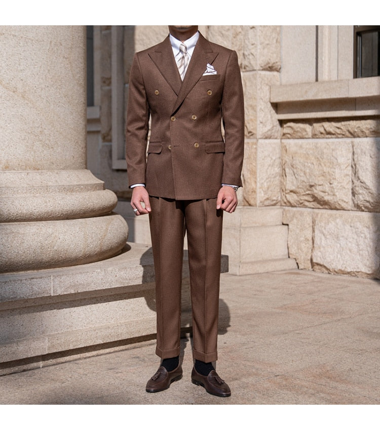 Trajes formales casuales de doble botonadura, 2 piezas, trajes de negocios sencillos de lujo para hombre, traje ajustado de color liso para hombre 