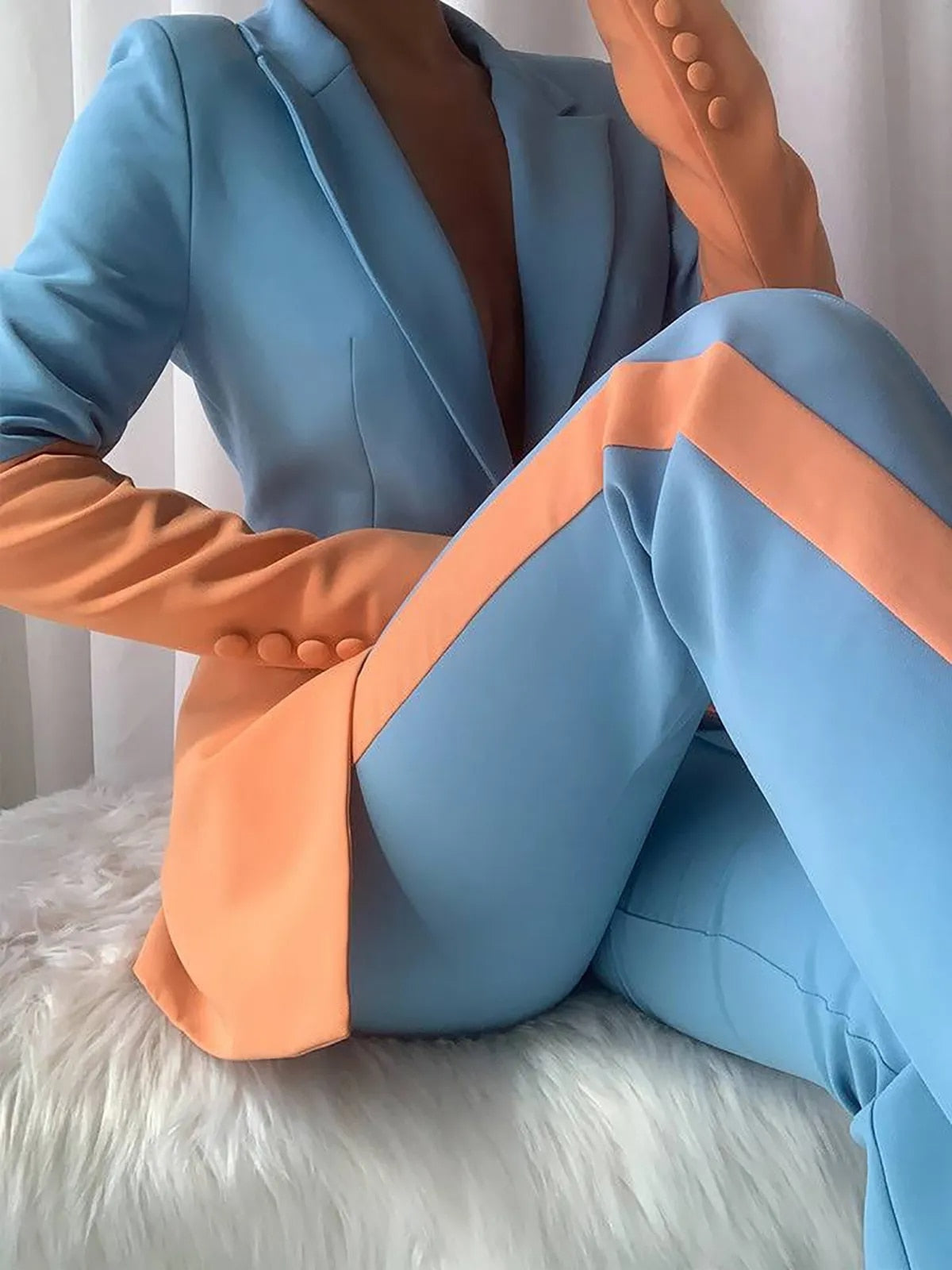 Pantalones de patchwork de color caramelo para mujer, trajes ajustados para fiesta de noche, oficina, ropa de mujer para boda, vestido holgado de pierna ancha, 2 piezas 