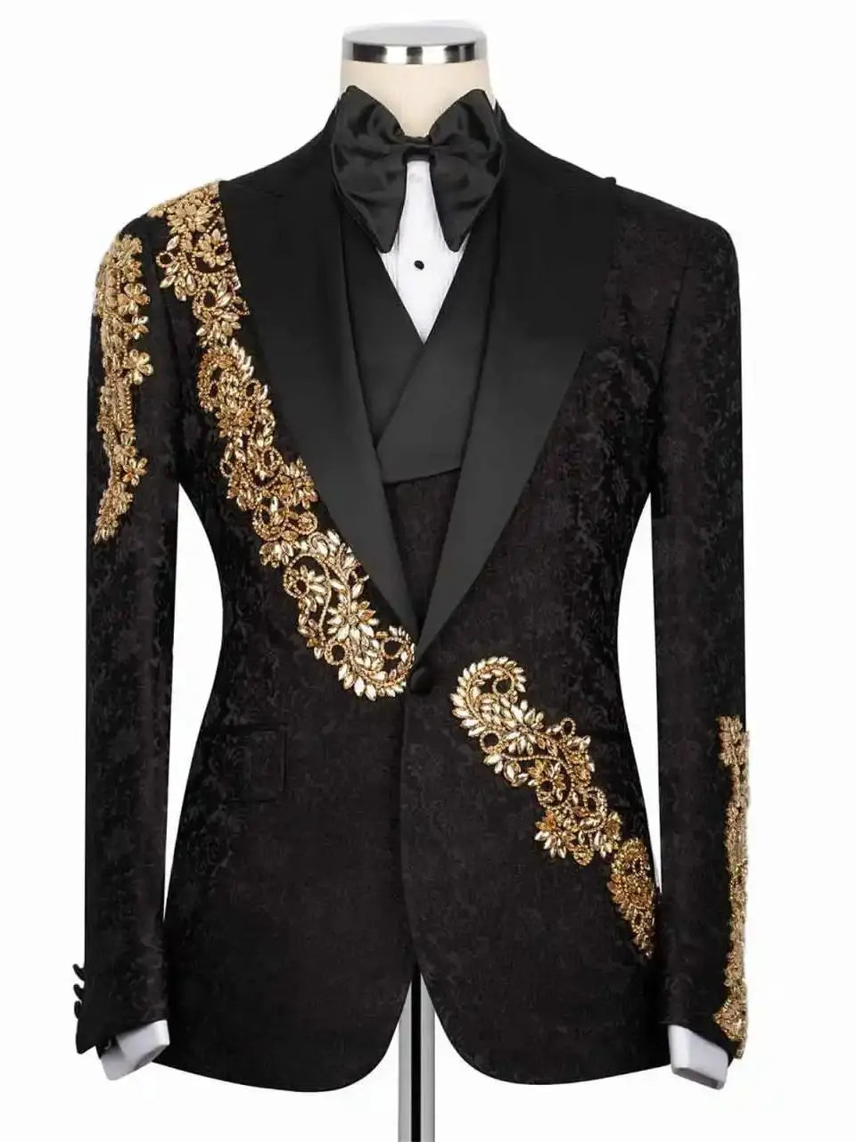 Luxury Jacquard Men Suits 3-Piece Single Breasted Groom Prom Blazer Wedding Tuxedos Party Male Business Customized