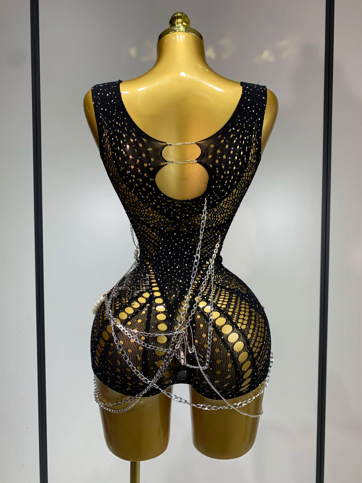 Women Pin Sparkly Crystal Cut Out Sexy Stretch Bodysuit Women Nightclub DJ Clothing Stage Singer Dancer Performance Costume
