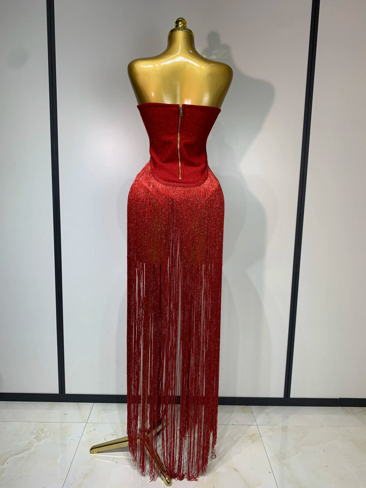 Design Long Tassel Patchwork Strapless Bandage Bodysuit Women Sexy High Street Evening Party Nightclub Hotwife Outfit