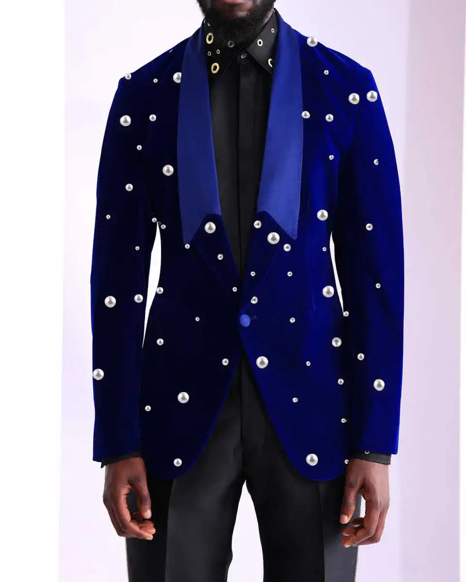 Retro Men Suits for Wedding Pearls Shawl Lapel Blazer One Piece Tuxedo One Button Celebrity Party Coat Customized Only Jacket