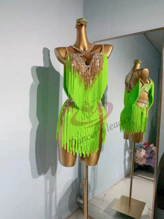 Latin Dance Competition Women's Clothing Children's High End Customized Strap Tassel Cha Tango Show Blackpool Dress