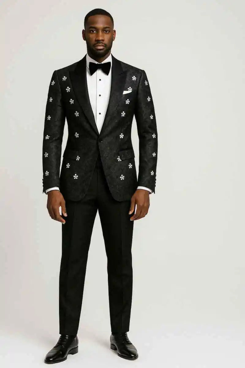 Elegant Groom Wedding Tuxedos Unique Design Star Beading Pants Set Male Fashion Suit Tailored Made Men Clothing Customized