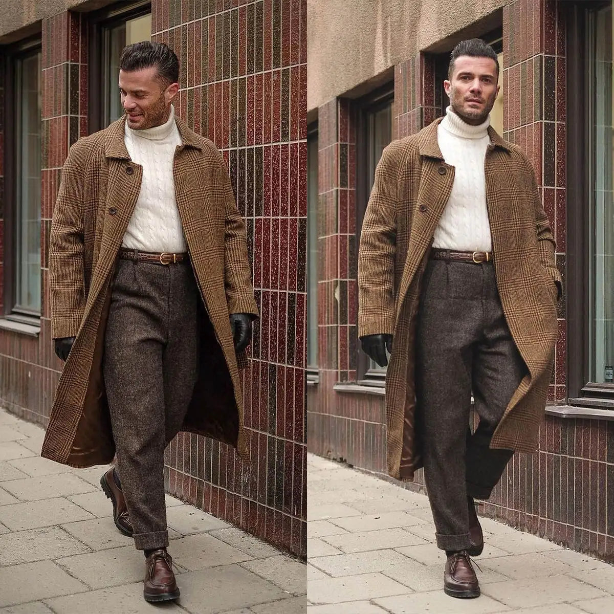 Herringbone Woolen Autumn Long Men's Coat Tuxedos Single Breasted Groom Wear Business Party Coats Only Blazer Customized