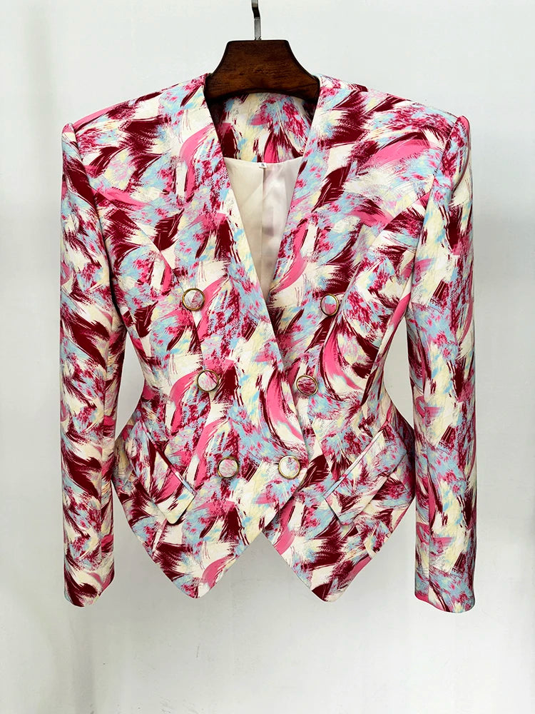 Designer Jacket Women's Gorgeous Feather Printed Collarless Blazer