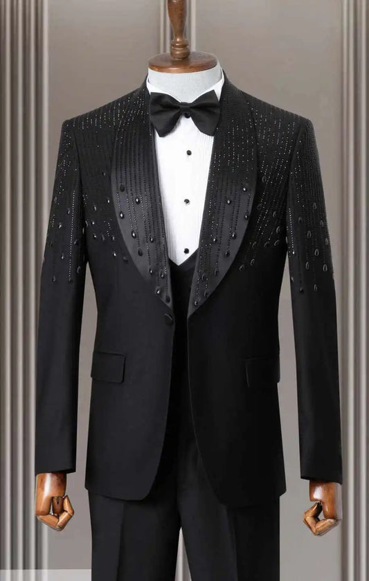 Formal Beaded Wedding Tuxedos 3 Piece Set Jacket Vest Pants Single Breasted Men Suit Trim Fit Fashion Groom Blazers Customized
