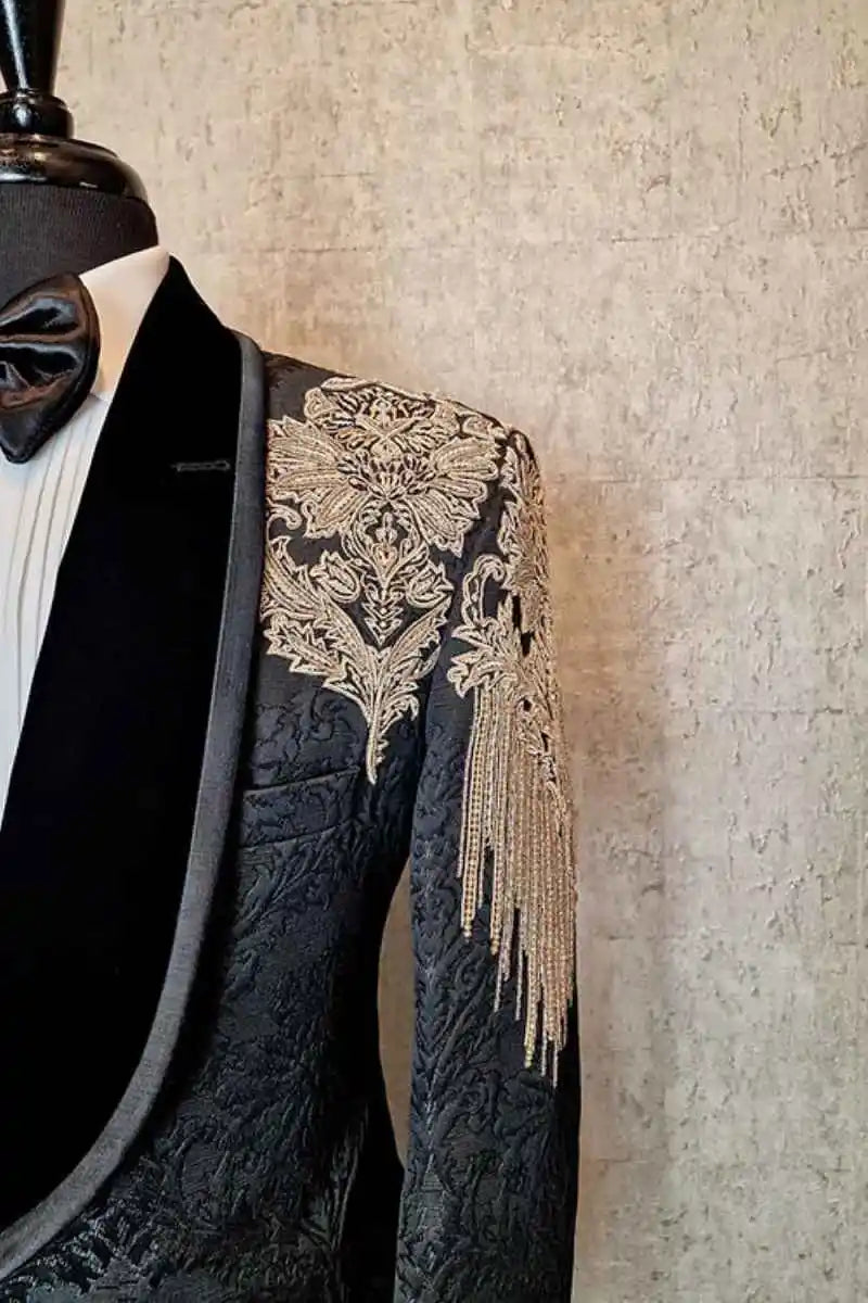 Royal Wedding Tuxedos Beading Jacquard Men Suit Shawl Lapel 2 Piece Set Jacket Pants Formal Groom Business Blazers Customized