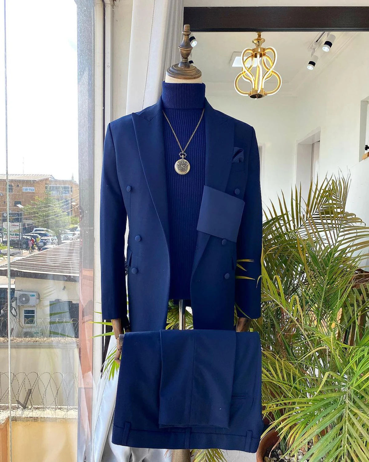 Blue Groom Suit for Wedding Slim Fit Peaked Lapel Mens Blazer Party Birthday Formal Wear 2 Pieces