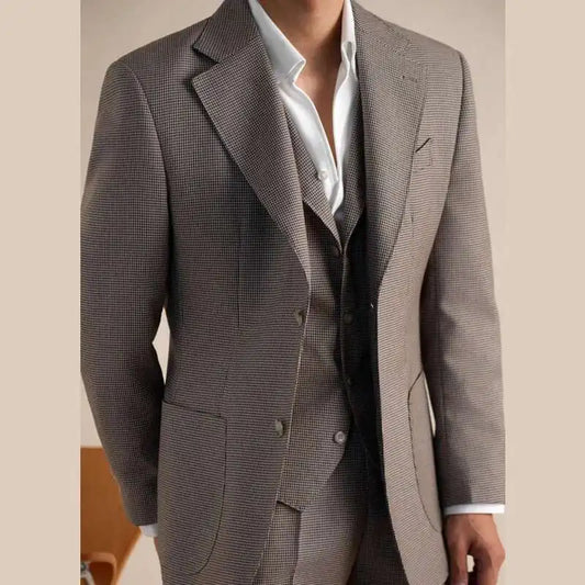 Trajes formales casuales de doble botonadura, 3 piezas, elegantes, de lana de lujo, para caballero británico