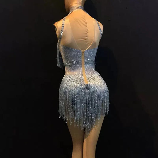 Body de DJ DS para espectáculos, para fiestas, cantante femenina, sexy, con borlas y brillantes diamantes de imitación, para baile en discoteca 