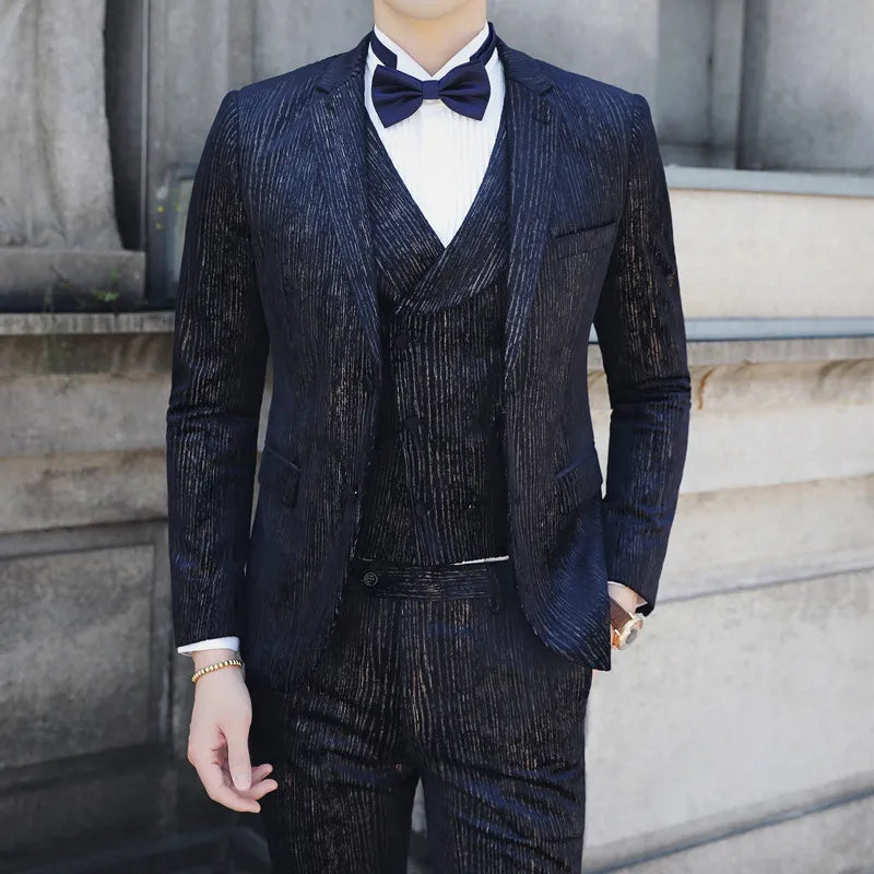 Men's Business Casual Suit Suit Three-piece Suit Small Western Fit Young Men's Wedding Dress