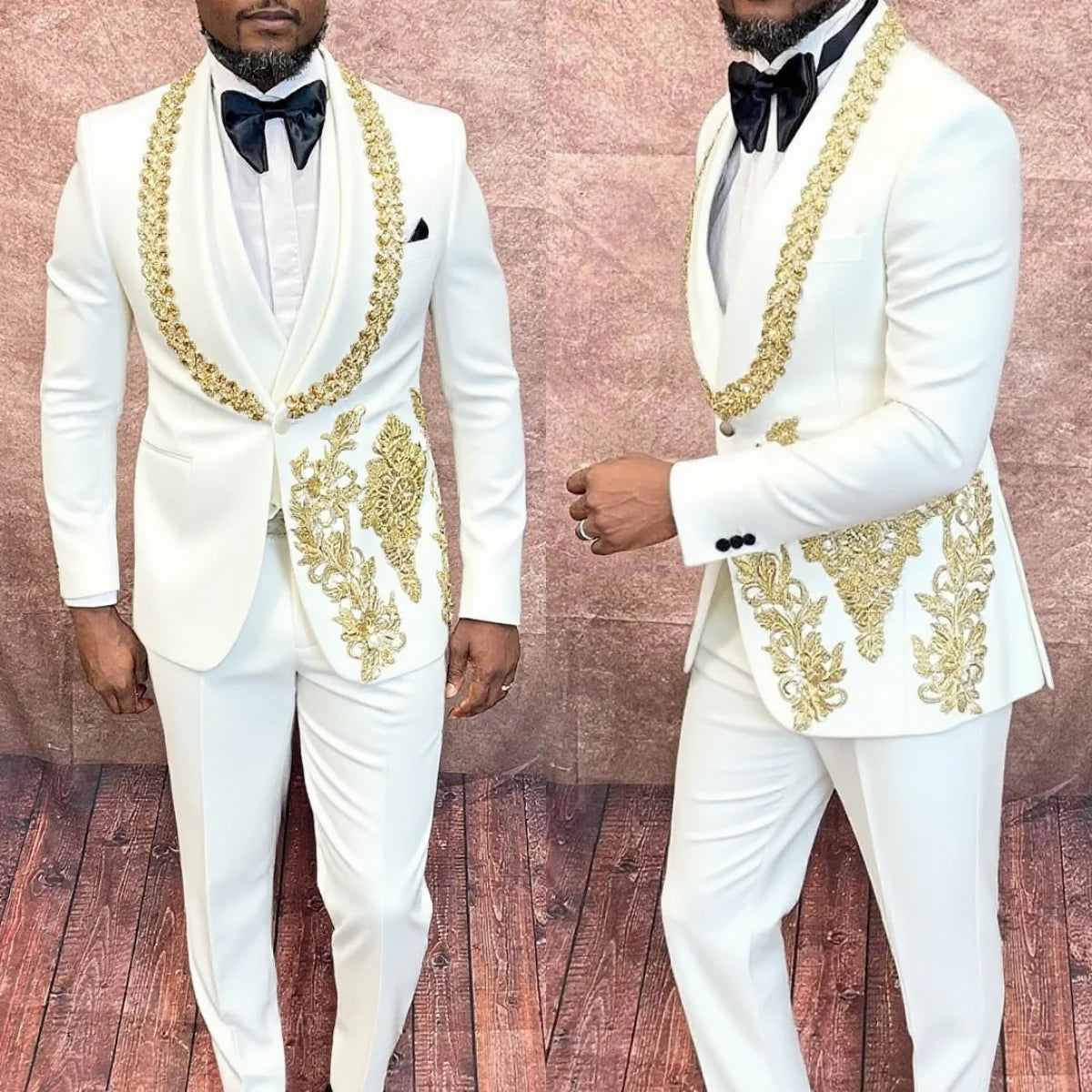 Vintage Appliques Wedding Suits for Groom Shawl Lapel Single Breasted Tuxedos 2 Pcs Jacket Pants Prom Party Prom Customized