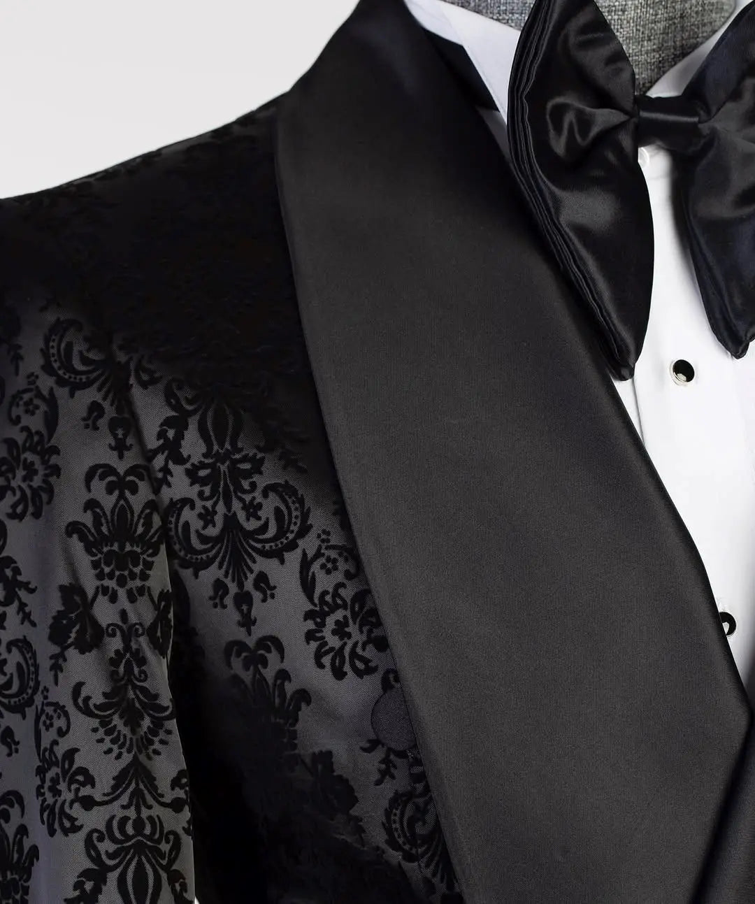 Retro Men Suits Tailor-Made 1 Piece Shawl Lapel Jacket Jacquard Only The Blazer Double Breasted Groom Customized Coat