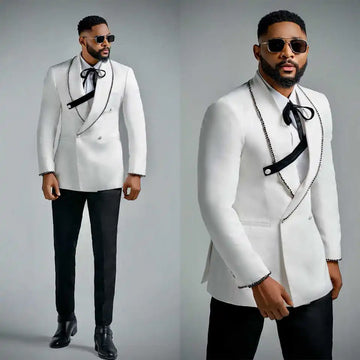 Designer Beaded Wedding Suits for Groom Shawl Lapel Tuxedos Double Breasted 2 Pcs Jacket with Pants Party Prom Customized